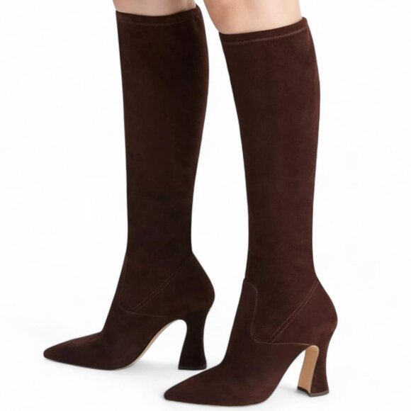 Coach Women's Size 8.5 Cece Maple Suede Pointed Toe Block Heel Tall Boots CN159 - Picture 12 of 16